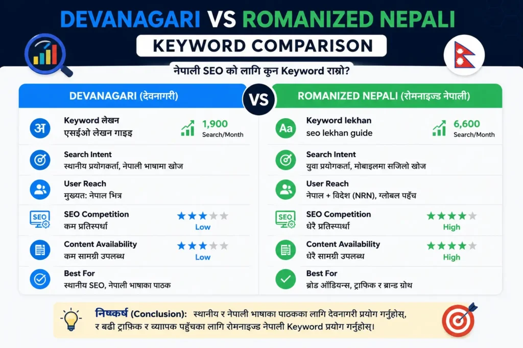 Devanagari vs Romanized Nepali keyword comparison