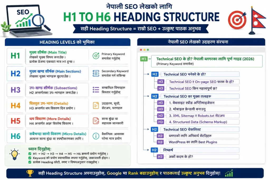 H1 to H6 heading structure for a Nepali SEO article