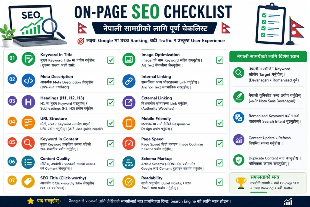On-page SEO checklist for Nepali content