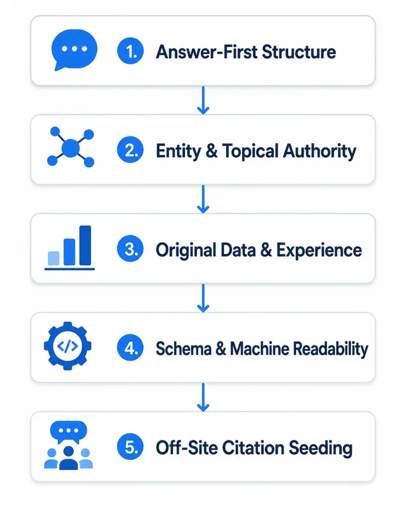 The ANOBEE GEO Framework: five steps from answer-first structure to off-site citation seeding